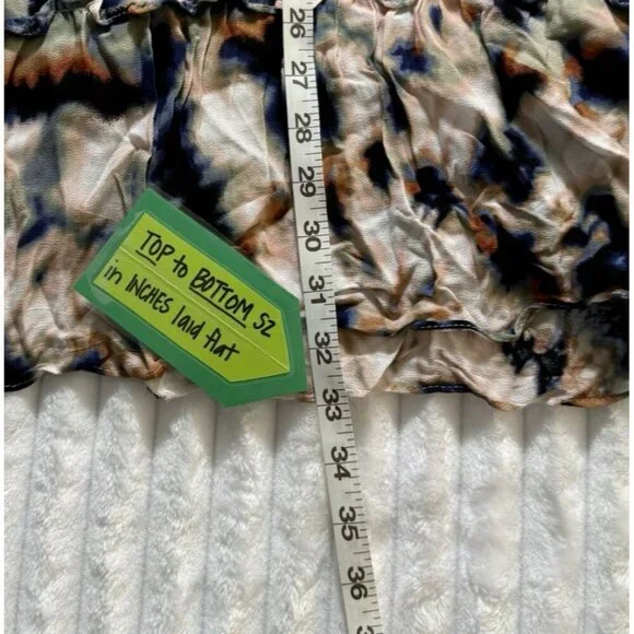 NWT BCBGeneration Boho Peasant LS Black Beige Blue Tie Dye SZ Large - Picture 2 of 10